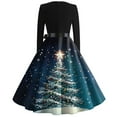 thumbnail image 4 of Christmas Dresses for Women Women's Vintage Classic Dress Long Sleeve Christmas Print Round Neck Swing Dress for Christmas Party,Blue,L, 4 of 5