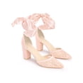 thumbnail image 3 of BLISSFUL STEP Closed Toe Lace Up Heel Chunky Heels Pumps for Women Pink 7, 3 of 7
