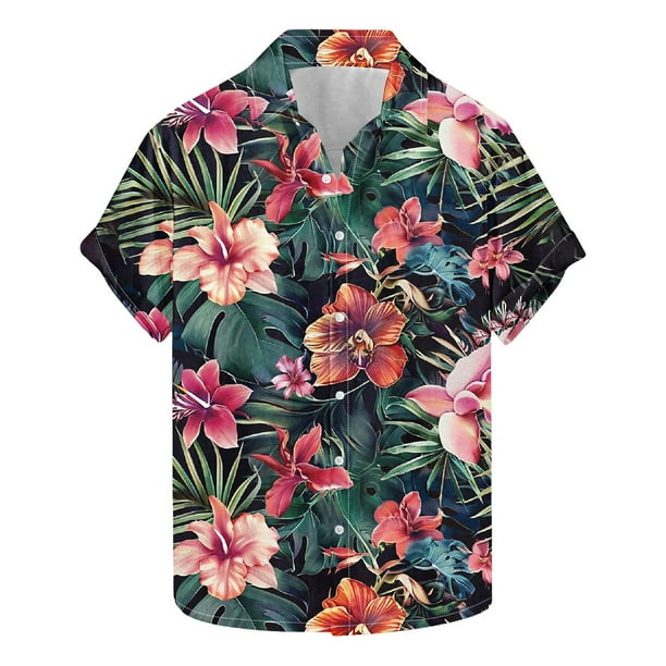 Camisas de Manga Larga para Hombres Moda Casual Floral Estampado Hawaiano Solapa Botón Superior, Ligero para Primavera Verano