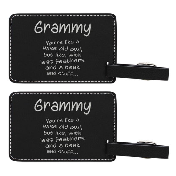 ThisWear Gifts for Grammy Like Wise Old Owl Less Feathers Beak and Stuff 2-pack Laser Engraved Leatherette Luggage Tags Black