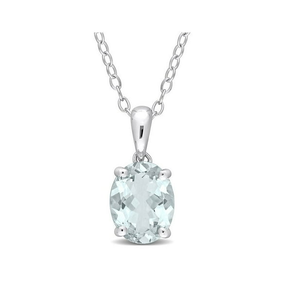 1.50 Carat (ctw) Aquamarine Solitaire Oval Pendant Necklace in Sterling Silver with Chain