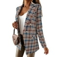 thumbnail image 4 of HUBERY Women Houndstooth Plaid Lapel Collar Button Solid Color Blazer Jacket, 4 of 7