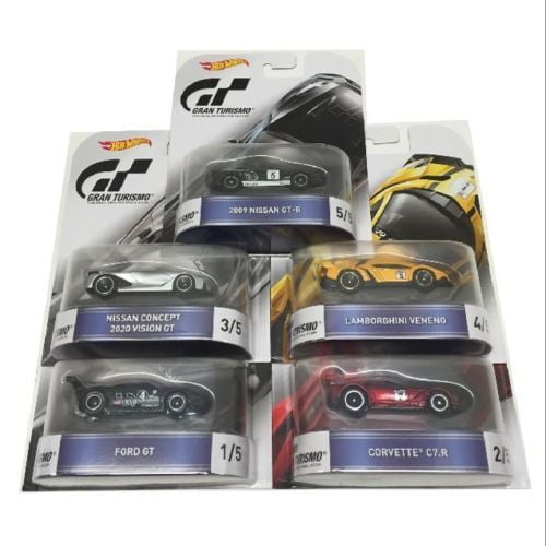 Hot Wheels Gran Turismo Retro Entertainment Set Of 5 Ford GT,Corvette  C7R,Nissan Concept 2020 Vision GT,Lamborghini Veneno & 2009 Nissan GT-R 