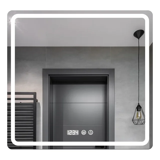 Banna Espejo Led Baño Touch 3 Modo Con Antivaho Hora Temp Cuadrado 60x60cm