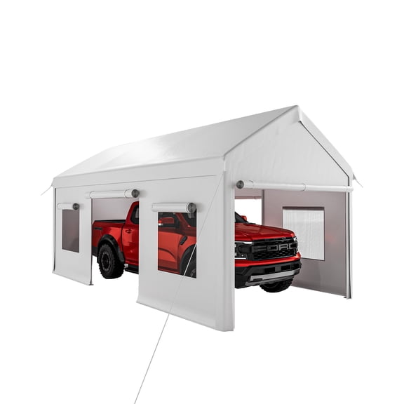 10 X 20ft Heavy Duty Portable Carport Garage, Tent Shelter with Removable Sidewalls, Doors & Windows for Car, Truck and Boat
