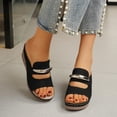 thumbnail image 2 of CYMMPU Women's Metal Accent Open Toe Wedge Slide Sandals, Slip On Platform Comfort Mules, Casual Outdoor Summer Beach Walking Footwear Black 38, 2 of 7