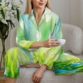 thumbnail image 6 of Yiaed green grass and butterfly Print Pajamas Women's Long Sleeve Sleepwear Soft Button Down Loungewear Pjs Lounge Set Nightwear Womens Pajama Pants-Small, 6 of 7