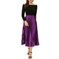 thumbnail image 3 of INSPIRE CHIC Women's Skirts Elastic Waist Metallic Shiny Accordion Pleated Skirt M Purple, 3 of 9