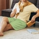 thumbnail image 5 of Balery Green Gingham Pantalones cortos de pijama de punto de algodón para hombre con cinturilla y bolsillos-Medium, 5 of 6