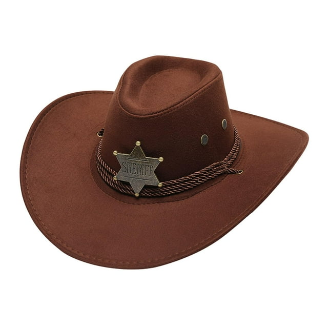 Sombrero de vaquero para hombre, sombrero de vaquera con correa para la barbilla, sombrero de ala ancha de moda para exteriores Café