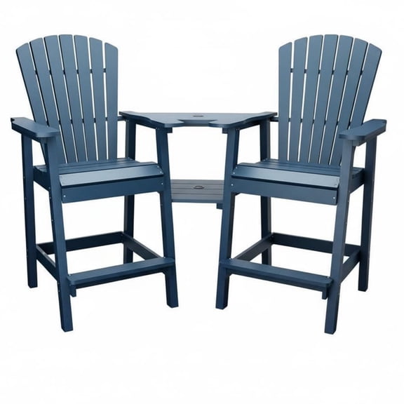 Garvee Outdoor Adirondack Chairs, 28.3 x 27.6 x 51", Connecting Tray, Bar Height, Set of 2, Blue