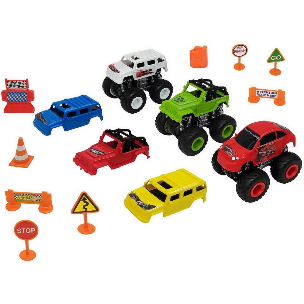 Kid Connection Monster Truck Play Set, Friction powered, Snap-on truck bodies