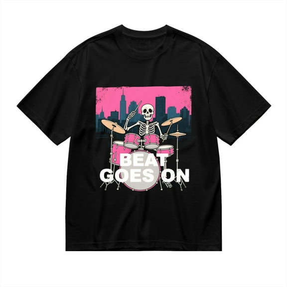 T Shirt for Men, Beat Goes On,Skeleton Rock Print 1, Vintage Graphic Tees Men, 23986031,S