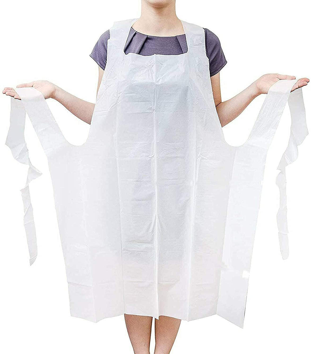 WHITE Disposable Adult Plastic Aprons Kitchen Waterproof Polythene  Apron Gown 