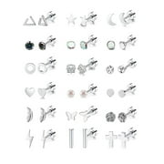 ZETSHION 18 Pairs Stainless Steel Cartilage Stud Earrings Set for Women Men CZ Star Moon Flower Heart Opal Screw Back Flatback Tragus Studs 20G