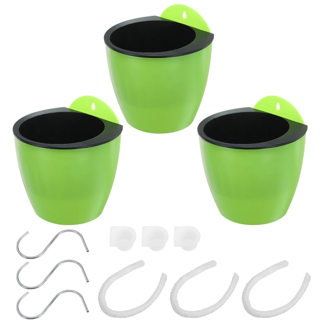 Unique Bargains 7 Inch Self Watering Plant Pot Hanging Planters with S Hooks, Green 3 Pack
