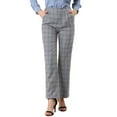 thumbnail image 1 of Pantalones largos rectos de cintura elástica con botones y cremallera de cuadros para mujer Inspire Chic en gris oscuro, 1 of 7