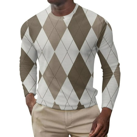 

koaiezne Male Autumn And Winter Plaid Full Print T Shirt Large Size Round Neck Long Sleeve Top Bottoming Shirt Scrub Men Summer Tops Short Sleeve