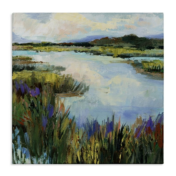 Stupell Industries Rural Stream Nature Landscape Painting Gallery Wrapped Canvas Art Print Wall Art, 17 x 17
