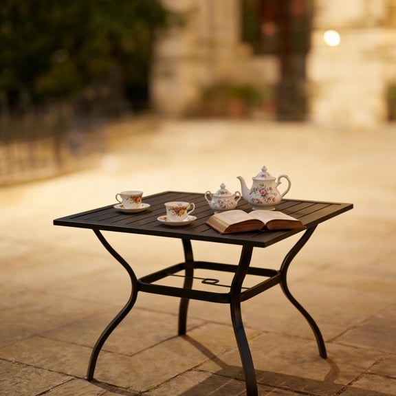 Outdoor Square Metal Slat Dining Table Patio Backyard Bistro Garden Furniture