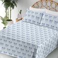 thumbnail image 3 of Ambesonne Skull Fitted & Flat Sheet with Sham 3 Pcs Set, Stripes with Heads Gothic Art, Twin, Soft Blue Indigo and White, 3 of 5