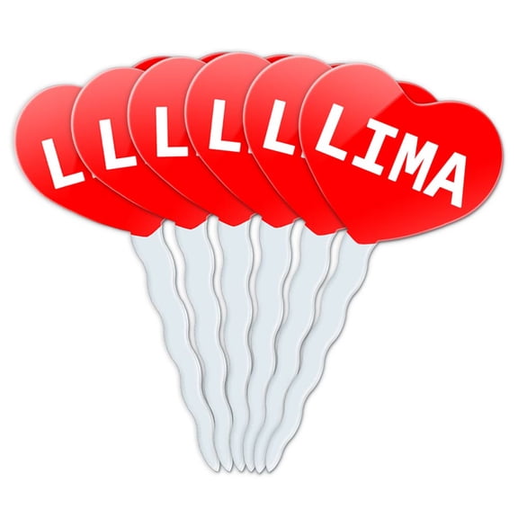 Lima Heart Love Cupcake Picks Toppers - Set of 6