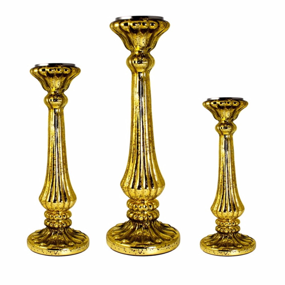 Captivating 3Piece Glass Candle Holder, Gold