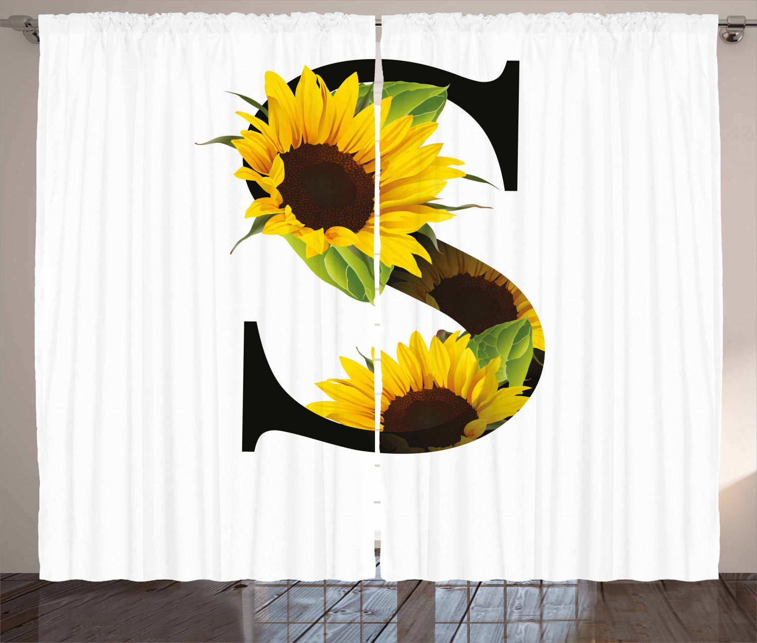 3D Blockout Photo Printing Curtain Sunflower White Drapes Fabric Window Curtains 