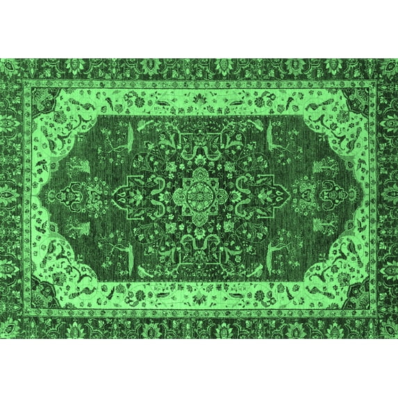 Ahgly Company Indoor Rectangle Abstract Emerald Green Modern Area Rugs, 5' x 7'