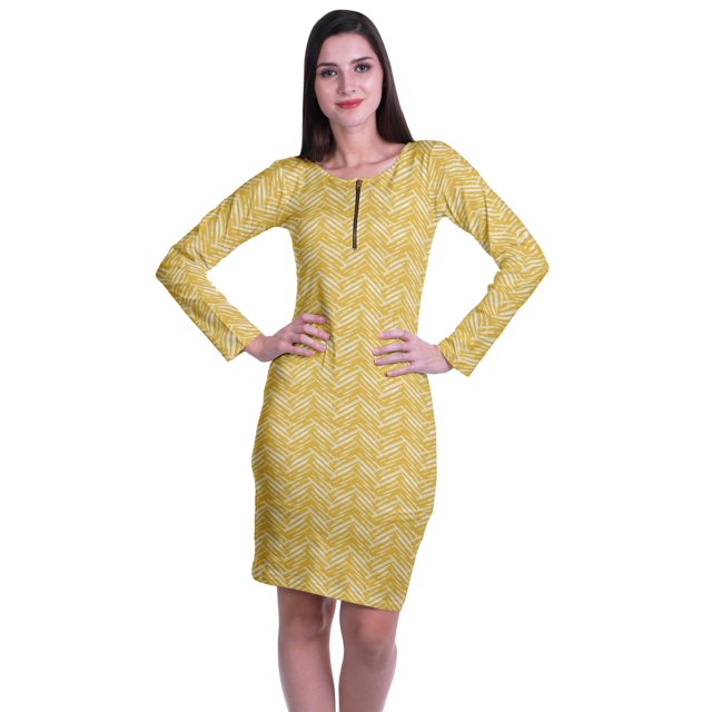 Moomaya Robe Moulante Imprimée pour Femmes à Manches Longues, Longueur Midi