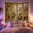 thumbnail image 2 of Pumpkin Garden View Through Wooden Window, Nostalgic Rustic for Autumn Lovers, Harvest Landscape Artwork, Thanksgiving Gift Tapestry Wall Hanging for Living Room and Bedroom, 2 of 4