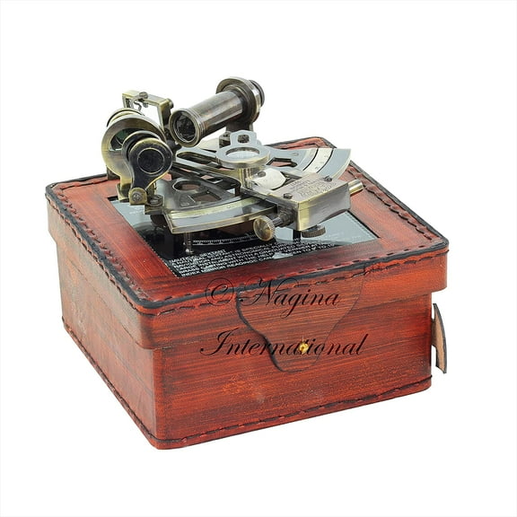 Nagina International Authentic Leather Cased Premium Nautical Sextant | Pirate's Maritime Collectible Figurines (Antique)