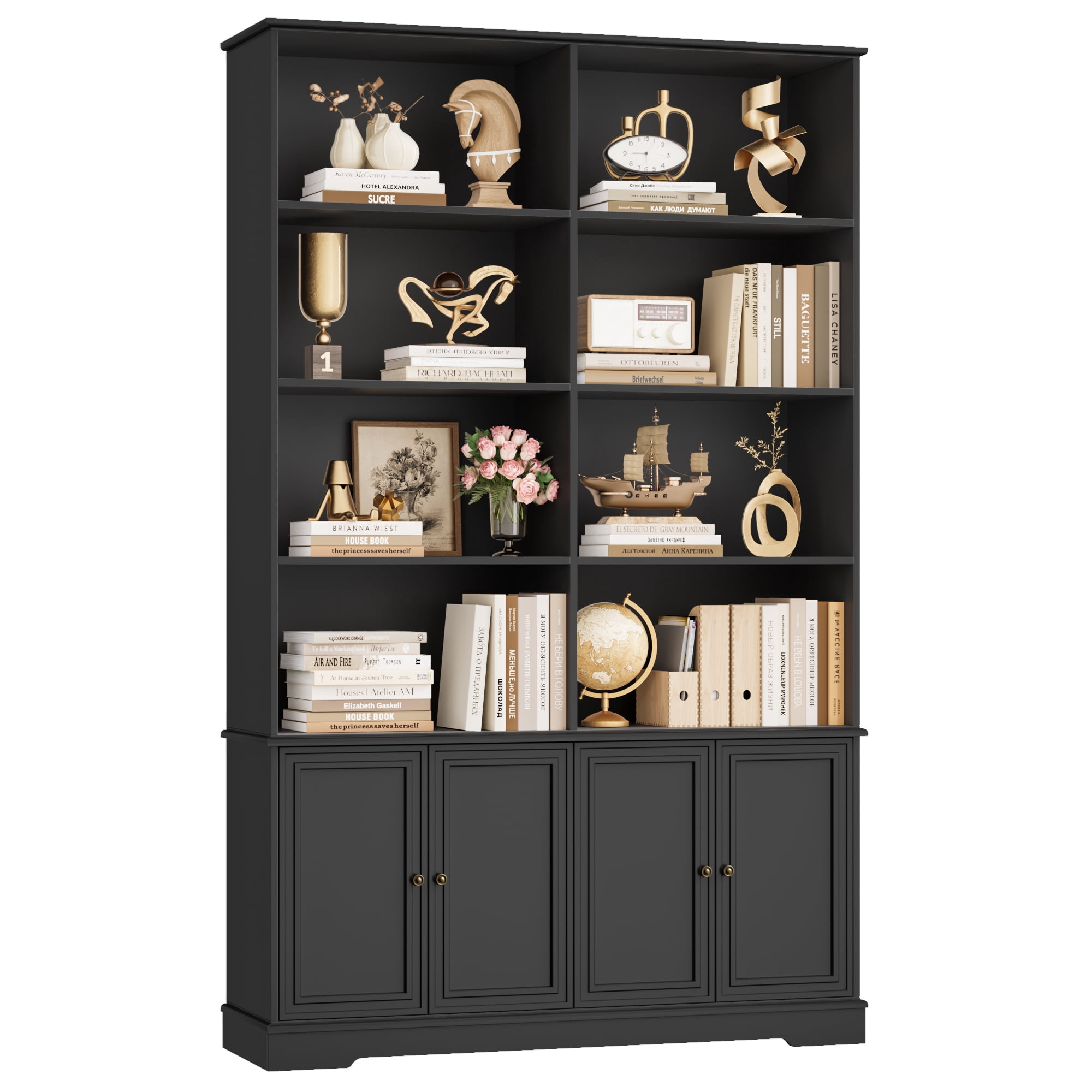 Homfa 73'' Bookcase and Bookshelves with Doors, Double Wide Wood