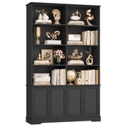 Homfa 73'' Bookcase and Bookshelves with Doors, Double Wide Wood Display Bookshelves for Living Room Home Office, Black