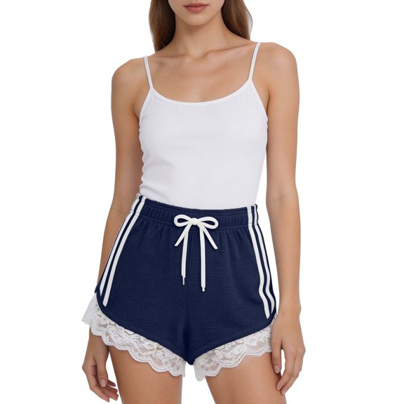 Uobin Women High Waist Shorts Lace Drawstring Shorts Casual Summer Beach Bottoms Athletic Short