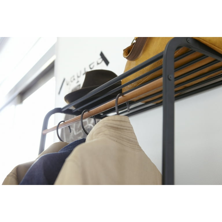 Yamazaki Home Leaning Coat Rack with Shelf Black Steel Supports 22 pounds