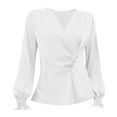 thumbnail image 7 of Satin Tops for Women Dressy V Neck Cross Wrap Blouse Puff Long Sleeve Tunic Tops Elegant Silk Shirts for Women Holiday Party Outfit, 7 of 7