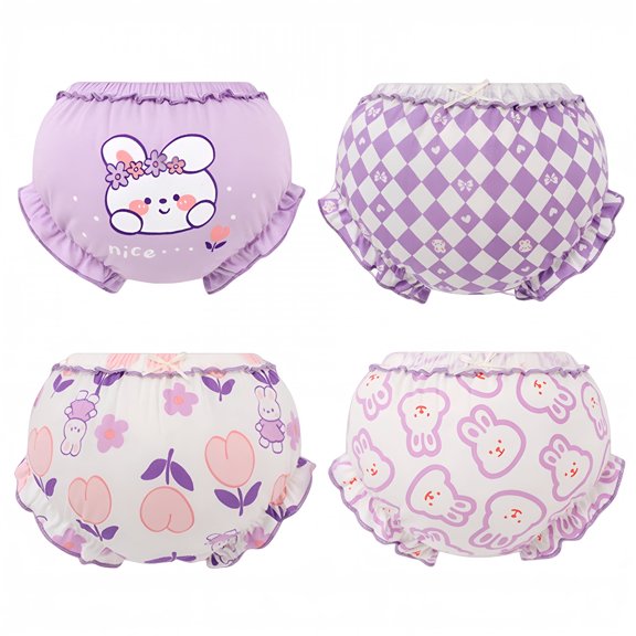 QARUN 4-Pack Cotton Reusable Baby Training Pants Unisex Potty Toddler Underwear Purple 6-15M