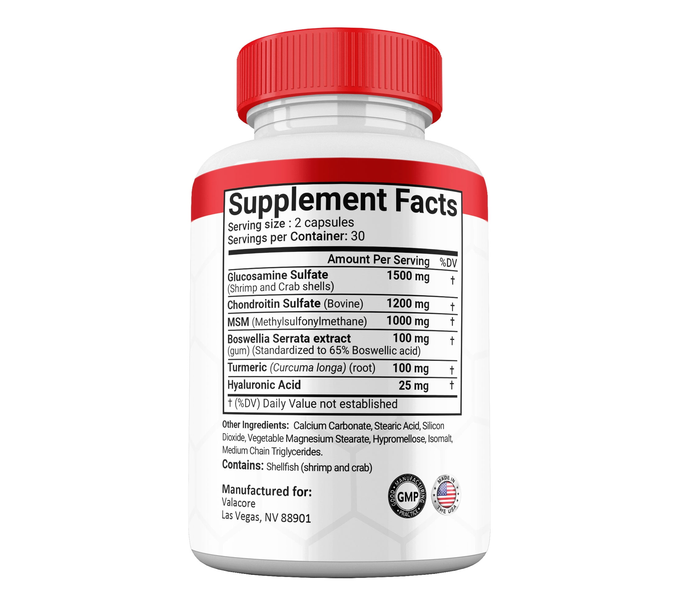 Valacore Joint Support Capsules,, Vala core Maximum Strength Joint Support Supplement All-Natural Pills, 30 Day Supply per Bottle (2 Pack)