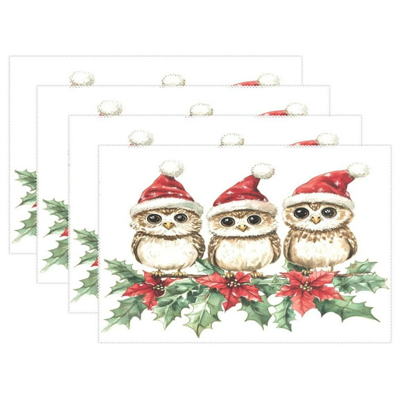 Ryvnso Placemats Set of 4 Christmas Owls Dining Mats Heat-Resistant Non-Slip Washable Table Mat
