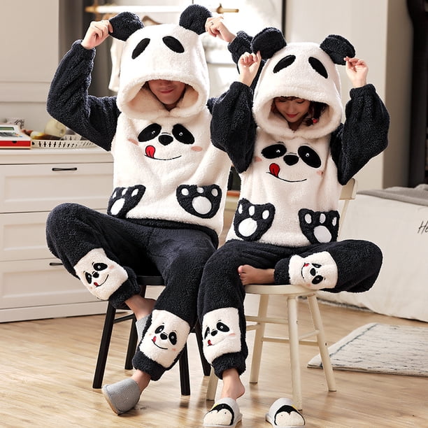Pijama de pareja de ratones para hombre y mujer, de forro polar coral, grueso y acolchado, de franela de invierno, conjunto para el hogar