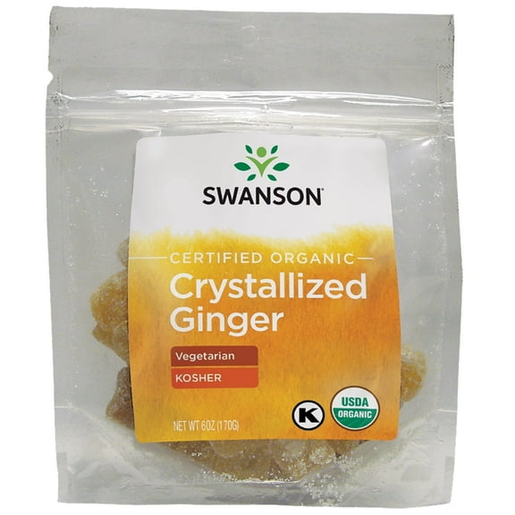 Swanson Certified Organic Crystallized Ginger w/ Raw Canesugar 6 Ounce (170 g) Pkg