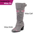 thumbnail image 4 of Love Steetly Women's Extra Wide Calf Knee High Boots, Soft Faux Suede, Two Large Round Buckle Straps, Slouchy Ruched Shaft Textured Stacked Heel Boots., 4 of 8