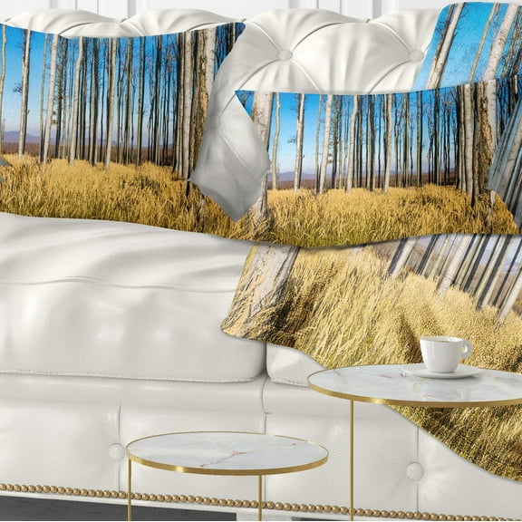 Designart Clear Sky and Bush in Thick Forest - Modern Forest Throw Pillow - 12x20