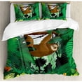 thumbnail image 3 of Sloth Duvet Cover Set Queen Size, Vibrant Exotic Rainforest with Various Plants and Sloth Hanging on a Tree Wildlife, Decorative 3 Piece Bedding Set with 2 Pillow Shams, Green Brown, by Ambesonne, 3 of 3