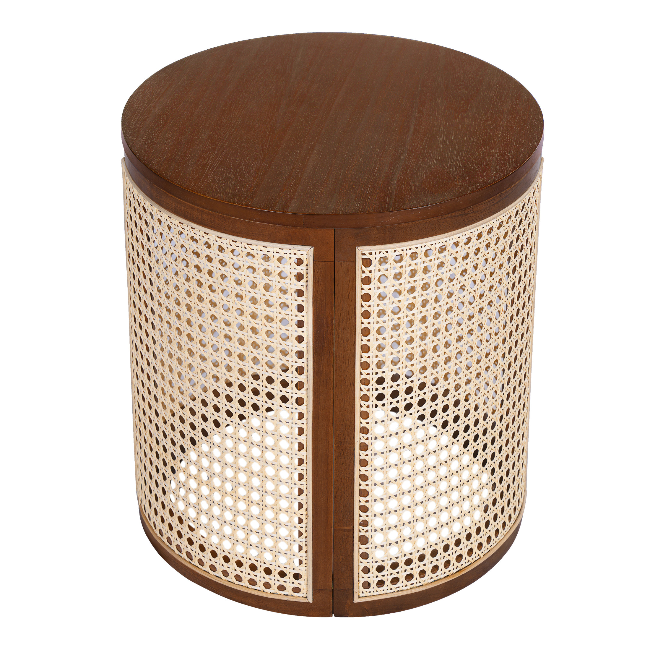Christopher Knight Home 15.7" Round End Table, Hollow Woven Rattan Side Table, Wood Frame, Dark Brown