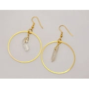 Clear Aura Quartz Earrings Handmade, Cute earrings Irregular , Crystal Earrings