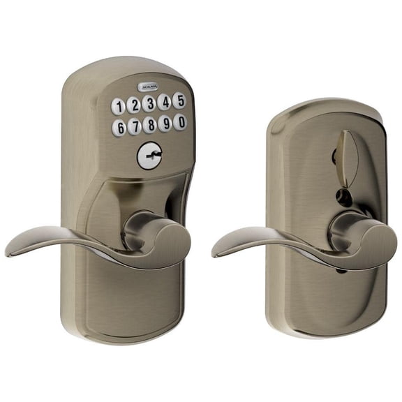 Schlage FE595 PLY 620 Acc Plymouth Keypad Entry with Flex-Lock and Accent Style Levers, Antique Pewter