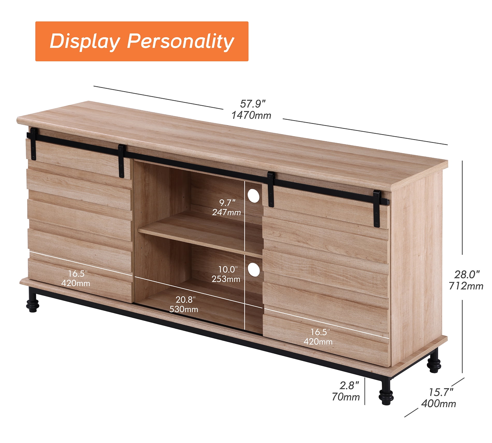 Wampat Sliding Barn Door TV Stands with Furniture Safety Straps, Oak