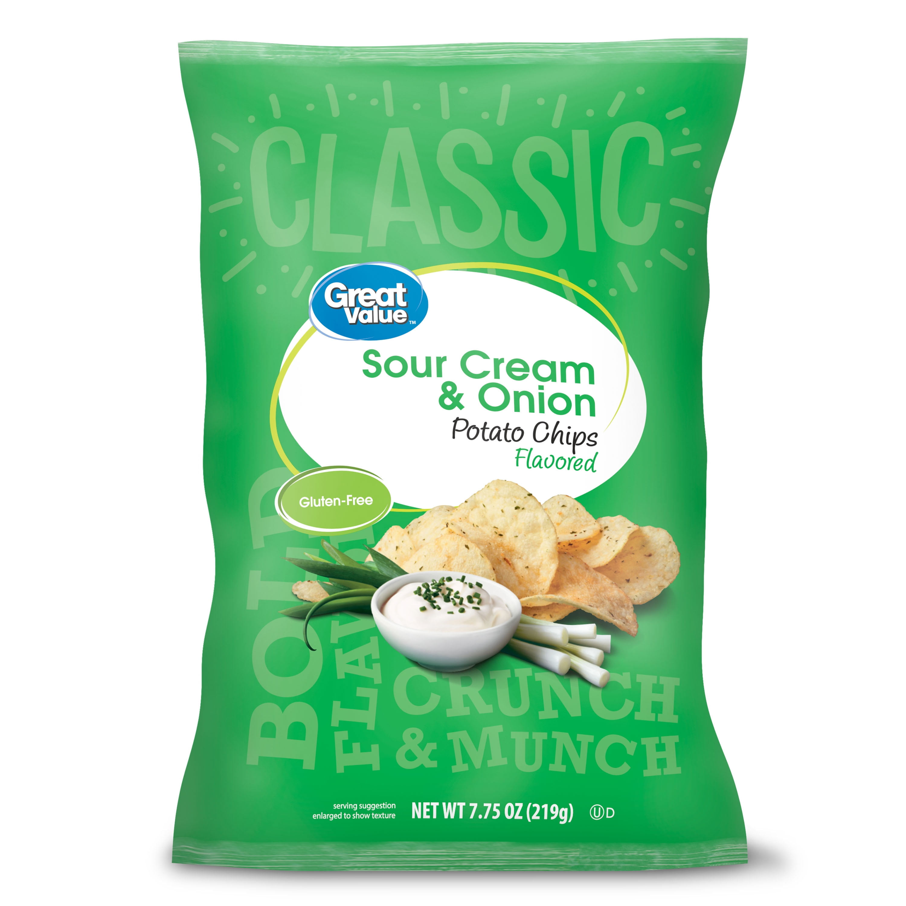 Great Value Sour Cream & Onion Flavored Potato Chips, 7.75 oz